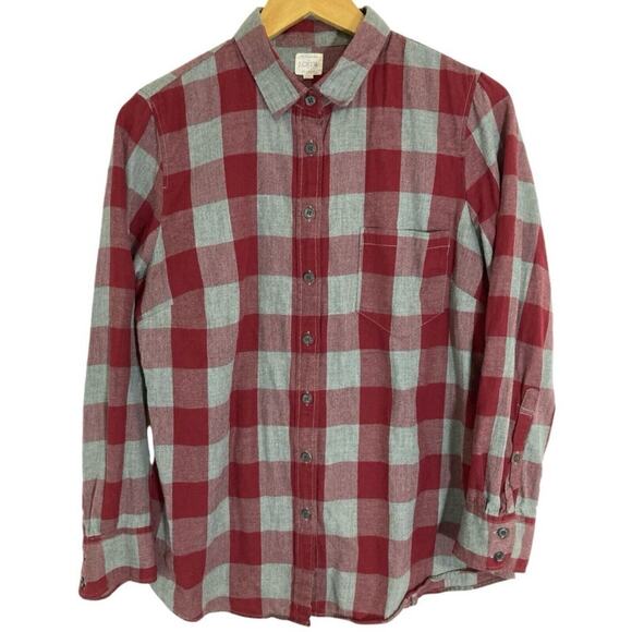 J.CREW Tops - J Crew Shirt Flannel Womens Medium The Perfect Shirt Plaid Button Front Red Gray